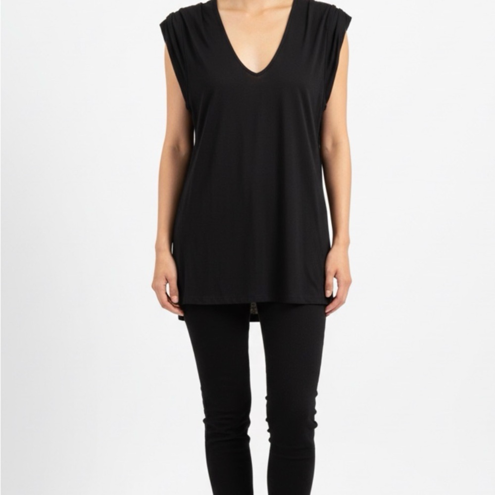 Trouvé Black V-Neck Tunic Top Silk Back Panel Size M